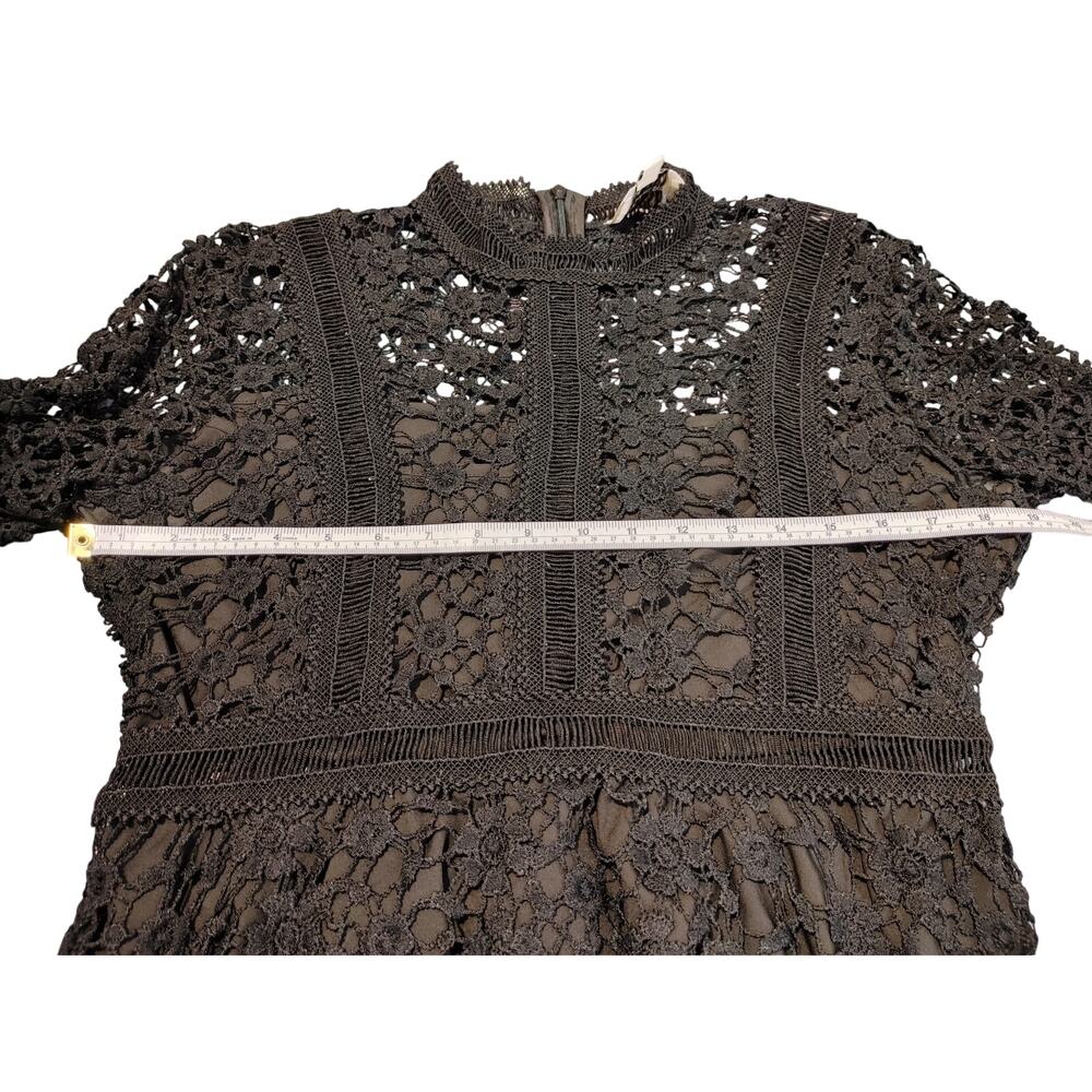 I.Madeline Lace Long Sleeve Black Lined Peplum Blouse Top Womens Large - Picture 6 of 10
